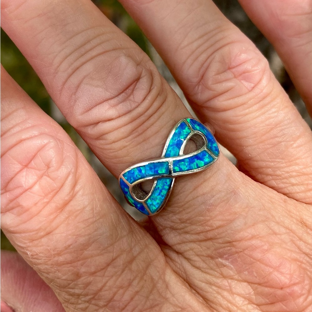 ❤️Infinity Symbol lab opal Ring Sterling size 7.75